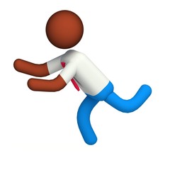 Brown Office Worker in Blue Pants and red tie, running towards something with joy, on isolated white background. 3D Illustration 
