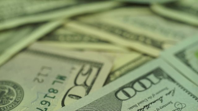 Dollars Close up Concept. American Dollars Cash Money background. Macro view.  Rotation 360 degrees.