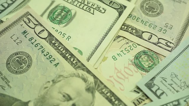 Dollars Close up Concept. American Dollars Cash Money background. Macro view.  Rotation 360 degrees.