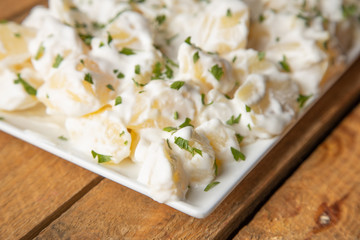 Patatas bravas traditional Spanish potatoes snack tapas..