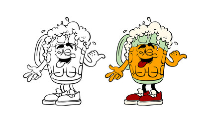 Cartoon character design laughing glass of beer.