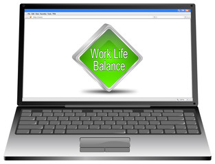 Laptop computer with Work Life Balance button - 3D illustration