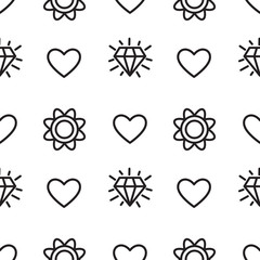 Abstract cartoon seamless pattern with heart in line art style.