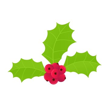 Winter and holiday symbol - holly berries icon sign. Green leaves and red berries cartoon flat style gradient design vector illustration isolated on white background