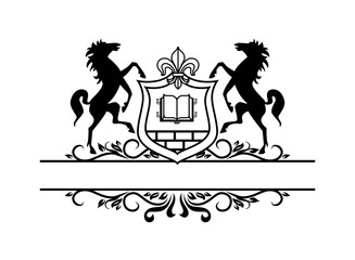 Logo with heraldic elements.