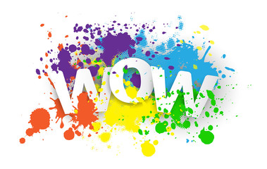 Text with splash colorful effects on white backdrop. Vector illustration.