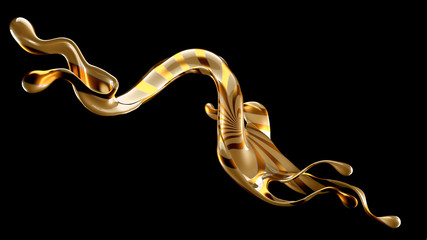 Beautiful elegant metal splash on a black background. 3d illustration, 3d rendering.