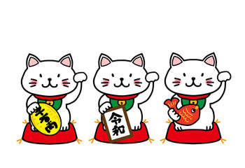 まねきにゃんこ　白地横　賀詞・添え書き無し