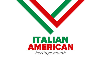 National Italian American Heritage Month. Happy holiday celebrate annual in October. Italy and United States flag. Culture month. Patriotic design. Poster, card, banner, template. Vector illustration