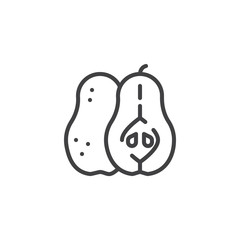 Pear fruit line icon. linear style sign for mobile concept and web design. Whole and sliced pears outline vector icon. Symbol, logo illustration. Vector graphics