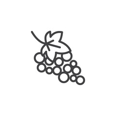 Grape with leaves line icon. linear style sign for mobile concept and web design. Grape bunch outline vector icon. Symbol, logo illustration. Vector graphics