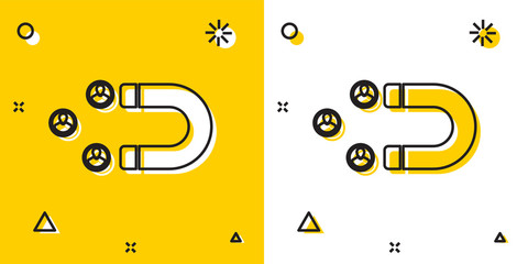 Black Customer attracting icon isolated on yellow and white background. Customer retention, support and service. Customer people attracting with magnet. Random dynamic shapes. Vector Illustration