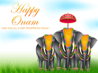 Happy Onam festival greetings to mark the annual Hindu festival of Kerala, India in vector