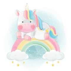 Cute Unicorn on the Rainbow