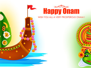 Happy Onam festival greetings to mark the annual Hindu festival of Kerala, India in vector