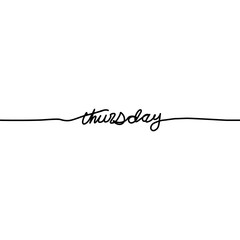 Thursday, day of the week in a continuous line, on a white background. - Vector