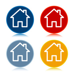 Home icon trendy flat round buttons set illustration design