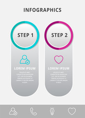 Vector modern infographic flat template circle 3D label for two diagrams, graph, presentation. Business concept with 2 options. Blank space for content, step for step, timeline, workflow, web, banner
