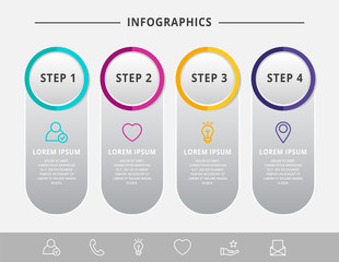 Vector modern infographic flat template circle 3D label for four diagrams, graph, presentation. Business concept with 4 options. Blank space for content, step for step, timeline, workflow, web, banner