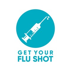 Get your flu shot icon vector. Illustration badge flu vaccine
