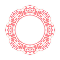 Decorative frame Elegant vector element for design in Eastern style, place for text. Floral pink border. Lace illustration for invitations and greeting cards