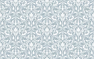 Gordijnen Floral pattern. Vintage wallpaper in the Baroque style. Seamless vector background. White and blue ornament for fabric, wallpaper, packaging. Ornate Damask flower ornament © ELENA