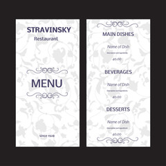 Fototapeta na wymiar Vector template for restaurant menu in luxury style