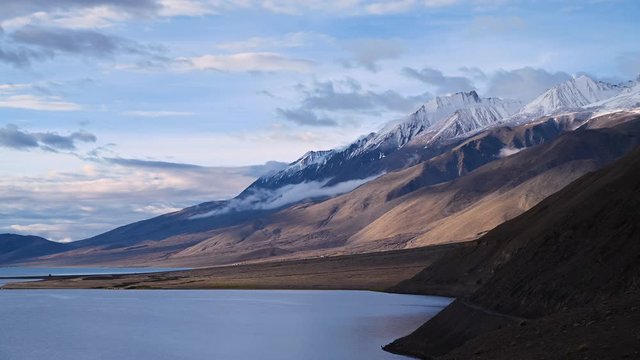 Aerial view of Pangong lake in overcast day in summer