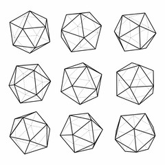 Regular polyhedron icosahedron. Platonic solids. Vector 3d forms on white background. - obrazy, fototapety, plakaty