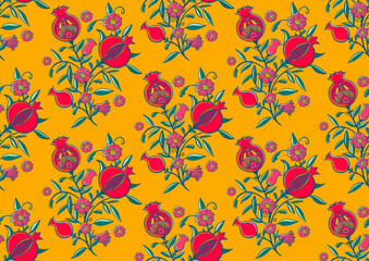 Obraz premium seamless , pomegranate and floral pattern