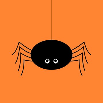 Cute spider over orange background. Happy Halloween card