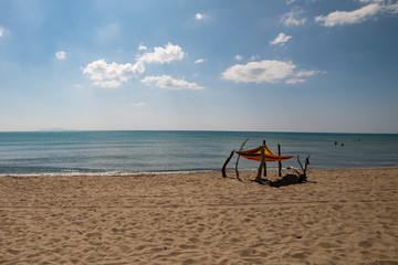 Beach tent in Marina di Alberese beach, Tuscany, Italy.