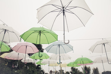 Colorful umbrellas background. Colorful umbrellas in the sky