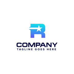 letter R with star logo design concept template