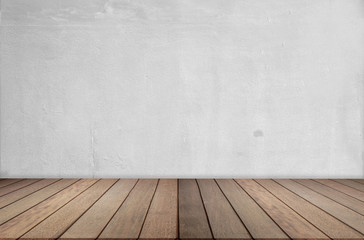 Wood floor and cement wall, empty room for background. Big empty room in grange style with wooden floor