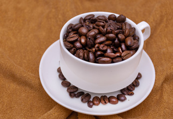 coffee beans on Brown cloth background