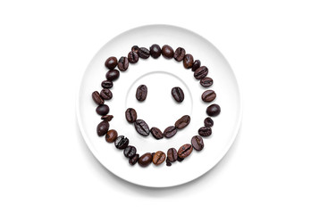 coffee beans in the cup on white background