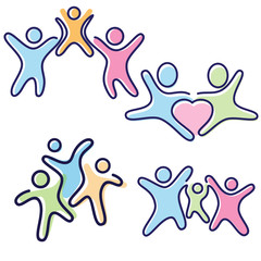 Set of family vector holding hands icon symbol on the white background