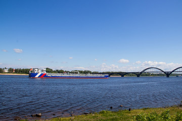 reinforced concrete arched road bridge over the Volga river in Rybinsk.