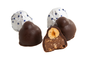 chocolate candies with nuts Isolated