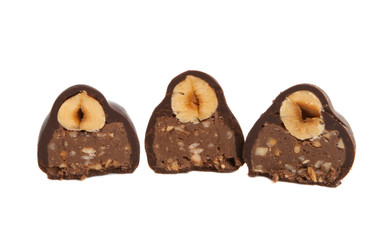 chocolate candies with nuts Isolated