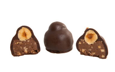 chocolate candies with nuts Isolated
