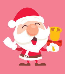 Merry Christmas! Christmas cute Santa Claus holds Christmas bell. Pink background - Flat art vector mascot