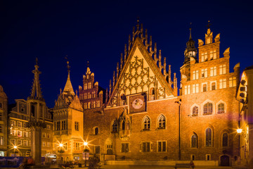 Fototapeta na wymiar Wroclaw Historic Tawn Hall by Night