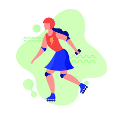 Woman on roller skates. Flat vector illustration.
