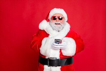Close-up portrait of his he cheerful cheery glad funky fat overweight plump gray-haired bearded man...