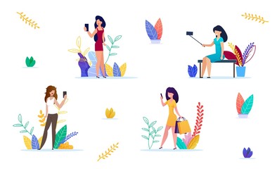 Fashion Woman Taking Selfie for Social Media Set