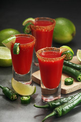 Shots with sangrita - traditional Mexican cocktail	