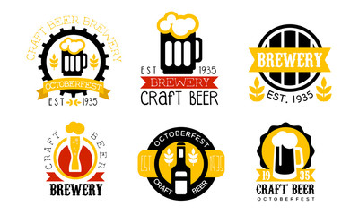 Brewery Craft Beer Retro Labels Set, Best Recipe, Oktoberfest Badges Vector Illustration
