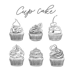 sweet bakery cupcake hand drawn set